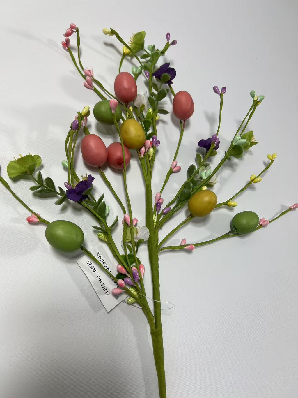 Easter Egg Floral Pick: 24" Spring Twig Stem with Pastel Eggs & Berries