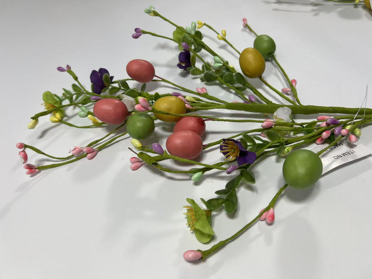Easter Egg Floral Pick: 24" Spring Twig Stem with Pastel Eggs & Berries