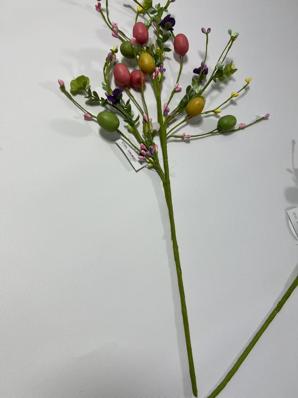 Easter Egg Floral Pick: 24" Spring Twig Stem with Pastel Eggs & Berries