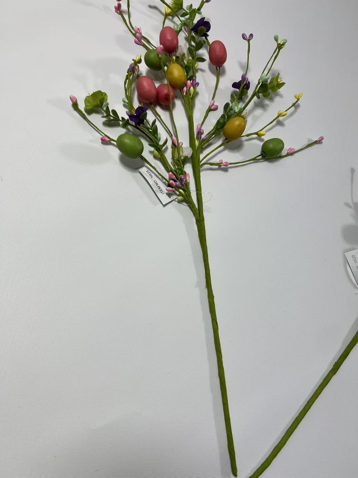 Easter Egg Floral Pick: 24" Spring Twig Stem with Pastel Eggs & Berries
