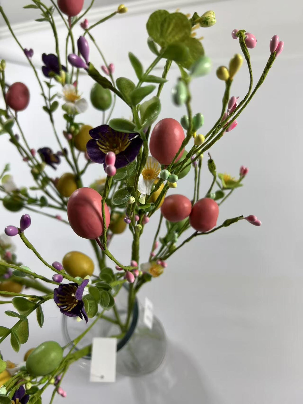 Easter Egg Floral Pick: 24" Spring Twig Stem with Pastel Eggs & Berries