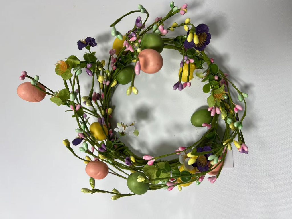 Mini Easter Egg Wreath: Spring Floral Candle Ring, Berry Accents