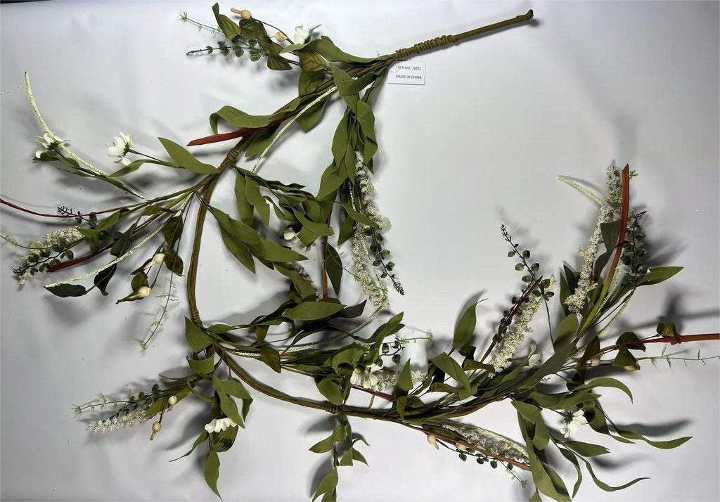 Artificial Greenery Garland – Faux Leaves & White Floral Vine for Wedding and Home Decor