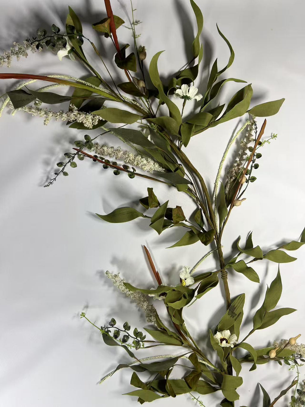 Artificial Greenery Garland – Faux Leaves & White Floral Vine for Wedding and Home Decor