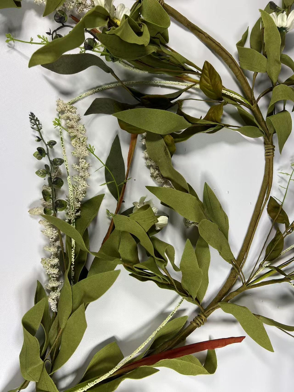 Artificial Greenery Garland – Faux Leaves & White Floral Vine for Wedding and Home Decor