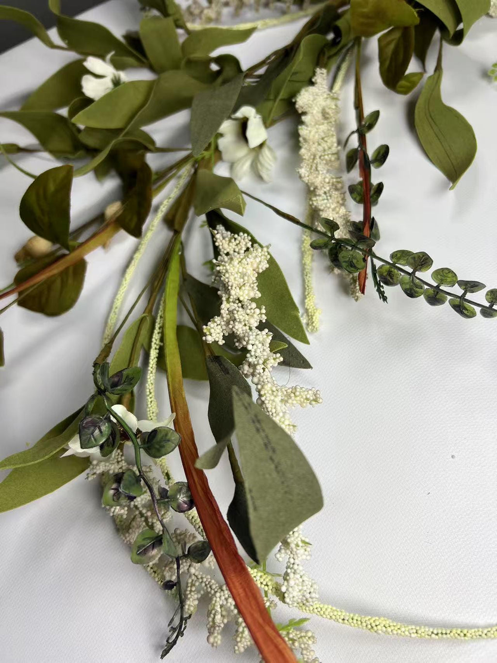 Artificial Greenery Garland – Faux Leaves & White Floral Vine for Wedding and Home Decor