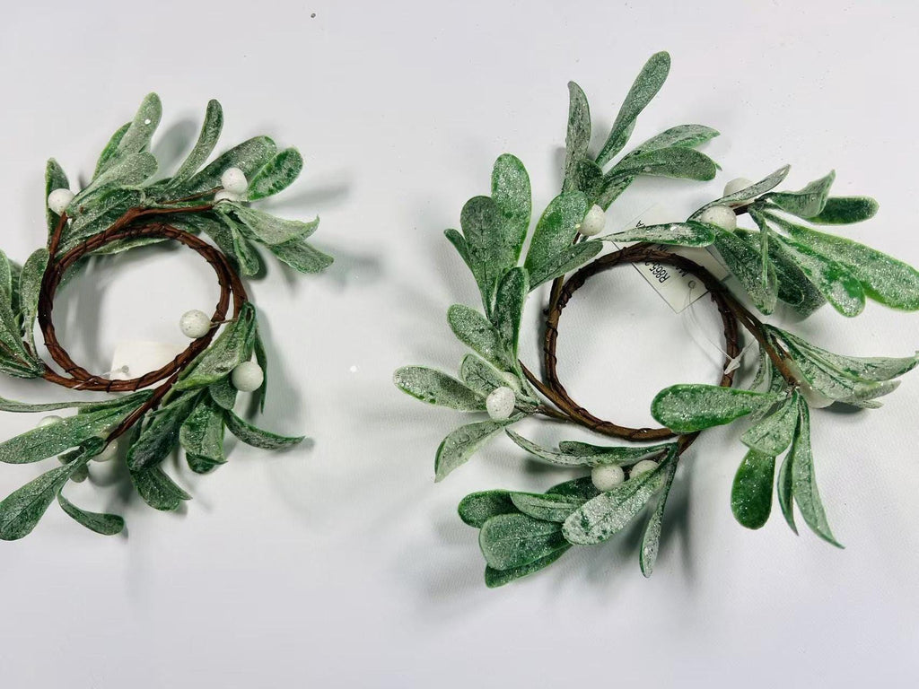 spring candle rings, Artificial Mistletoe Wreath with Frosted Leaves and White Berries,2.5" rings