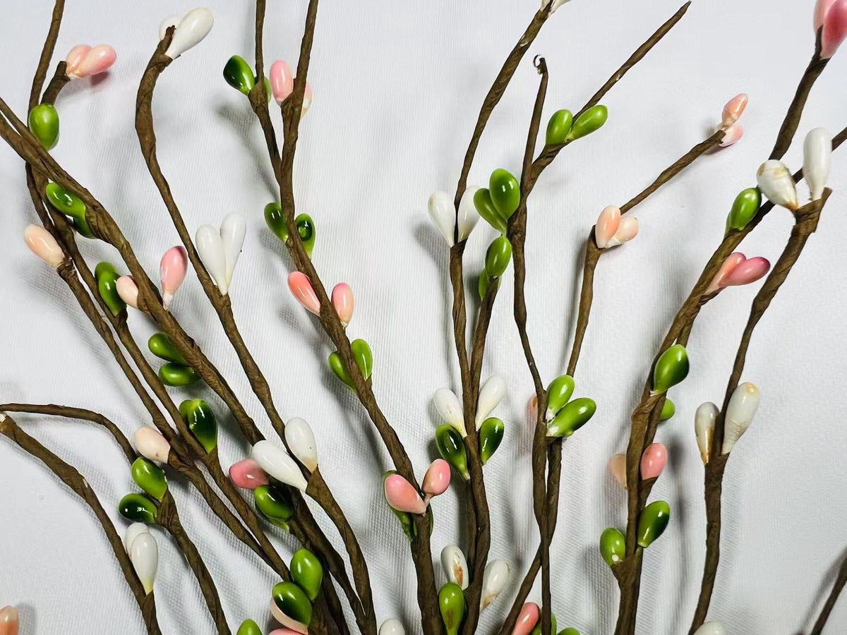 Spring Pip Berry Pick: Pink, Green & White Floral Branch (14")
