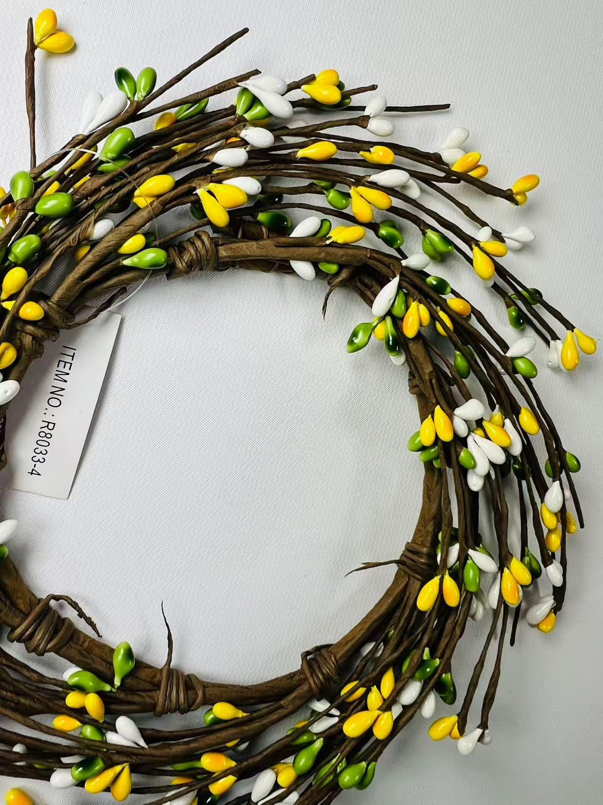 Spring Pip Berry Wreath Ring 4.5” | Mini Candle Ring | Yellow White Green Farmhouse Decor