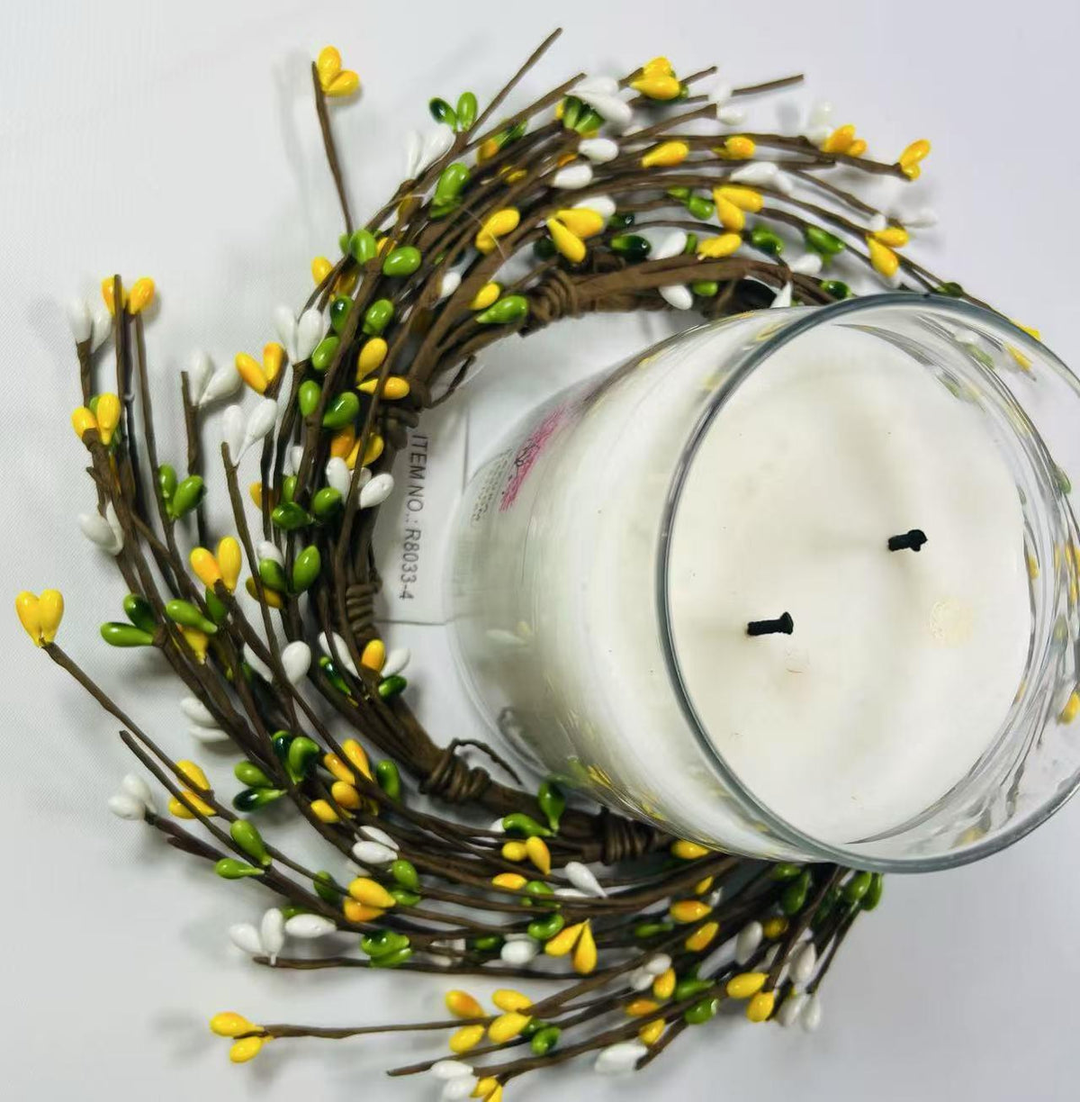 Spring Pip Berry Wreath Ring 4.5” | Mini Candle Ring | Yellow White Green Farmhouse Decor