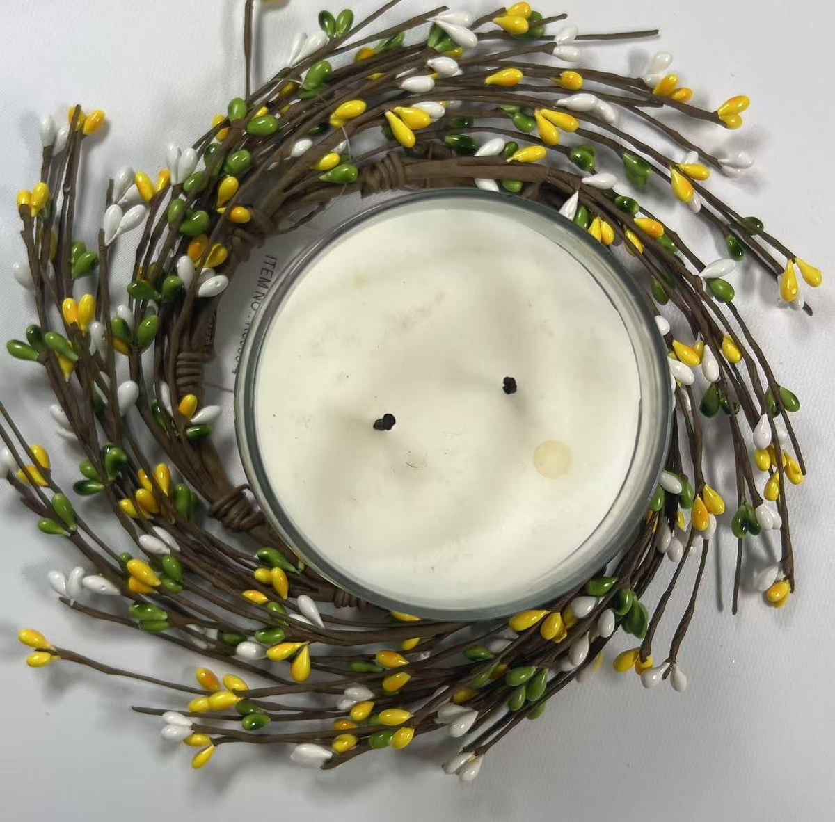 Spring Pip Berry Wreath Ring 4.5” | Mini Candle Ring | Yellow White Green Farmhouse Decor