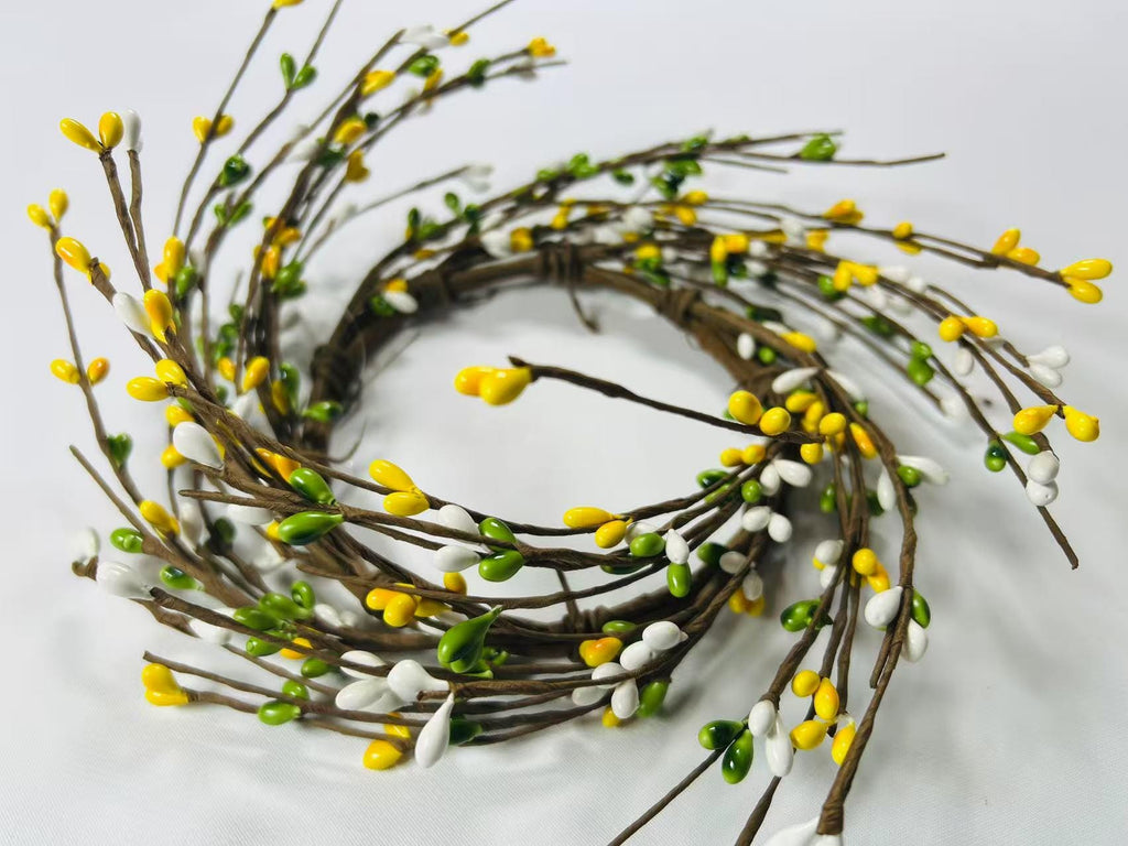 Spring Pip Berry Wreath Ring 4.5” | Mini Candle Ring | Yellow White Green Farmhouse Decor