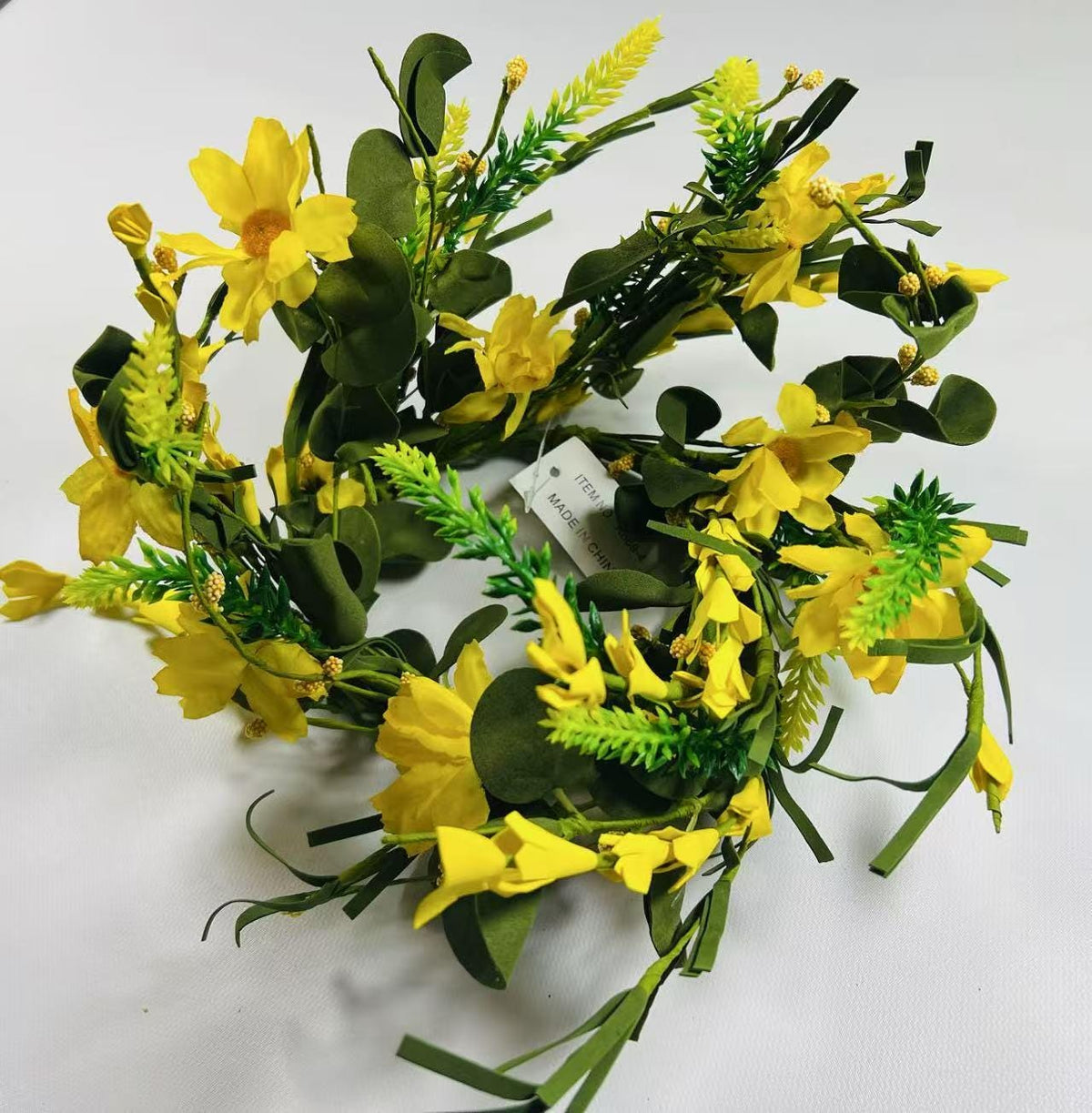 4.5" Yellow Spring Candle Ring | Faux Floral Wreath for Farmhouse Decor | Mini Tabletop Wreath
