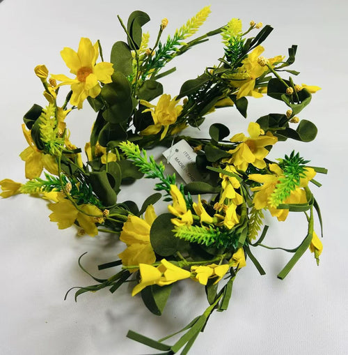 4.5" Yellow Spring Candle Ring | Faux Floral Wreath for Farmhouse Decor | Mini Tabletop Wreath