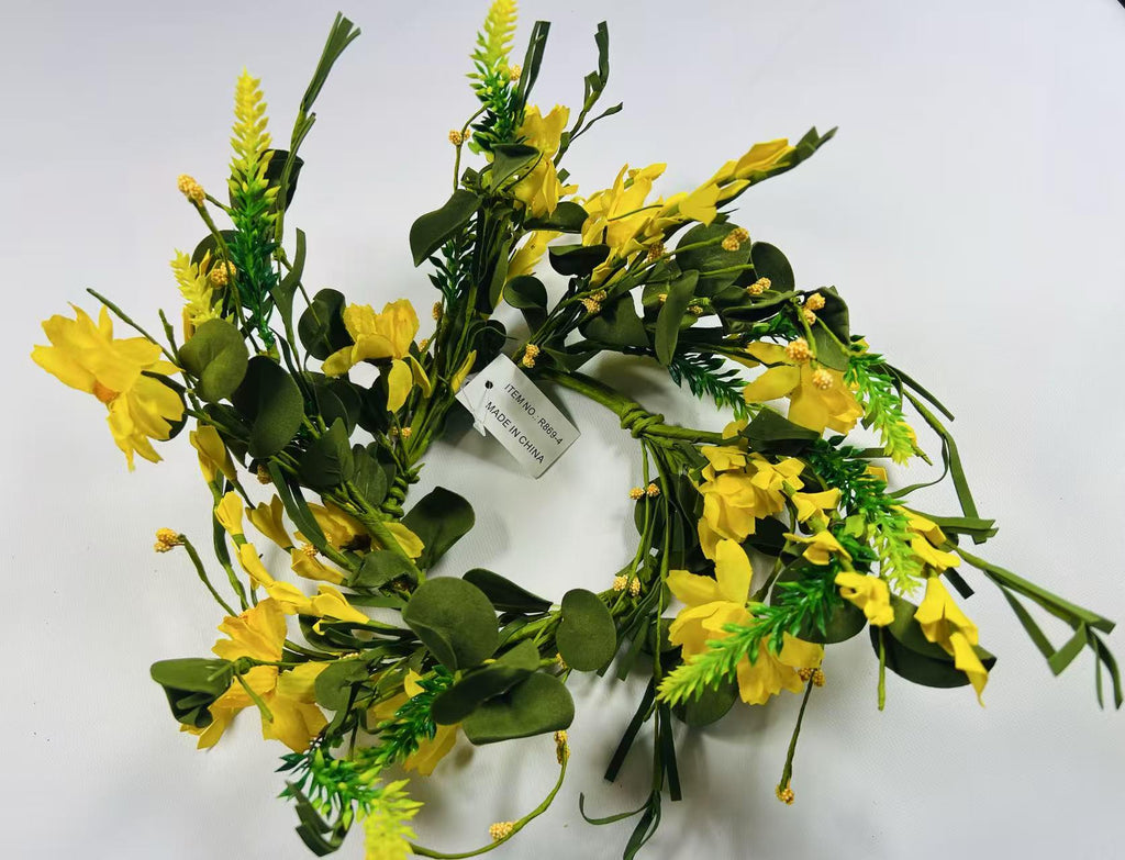 4.5" Yellow Spring Candle Ring | Faux Floral Wreath for Farmhouse Decor | Mini Tabletop Wreath