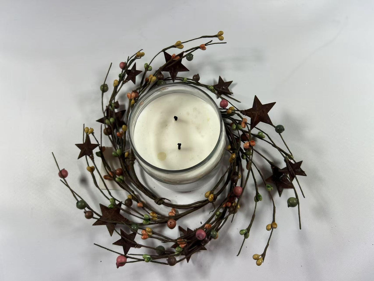 Rustic Pip Berry Star Wreath 4.5” – Farmhouse Mini Ring Candle Holder Decor