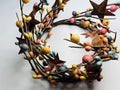 Rustic Pip Berry Candle Ring 4.5” – Multicolor Mini Wreath with Stars Farmhouse Table Decor