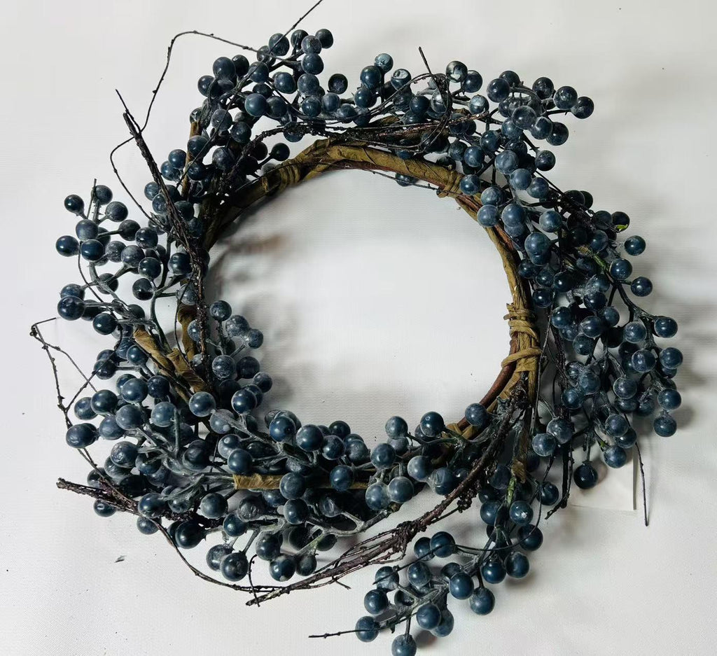 Rustic Blue Berry Wreath 6.5” | Farmhouse Mini Wreath | Winter Door Decor | Candle Ring Accent