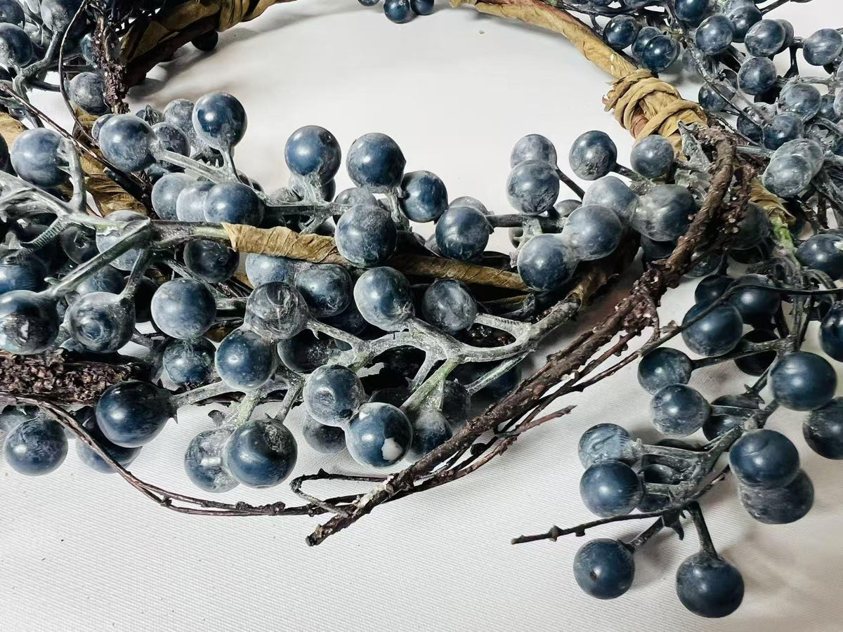 Rustic Blue Berry Wreath 6.5” | Farmhouse Mini Wreath | Winter Door Decor | Candle Ring Accent