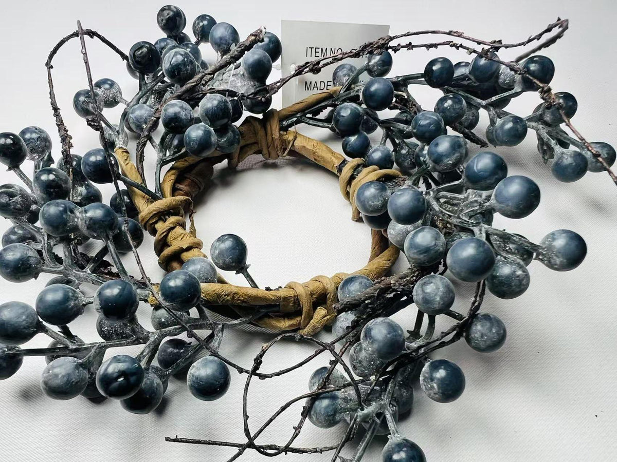 Mini Blue Berry Wreath: Rustic Farmhouse Candle Ring (2.5")