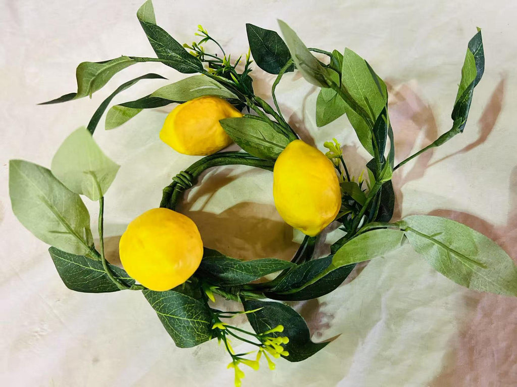 Mini Lemon Wreath 4.5” | Small Summer Kitchen Decor | Artificial Fruit Wreath Farmhouse Accent