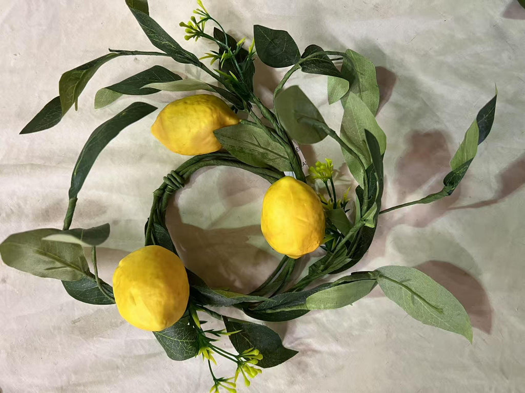 Mini Lemon Wreath 4.5” | Small Summer Kitchen Decor | Artificial Fruit Wreath Farmhouse Accent