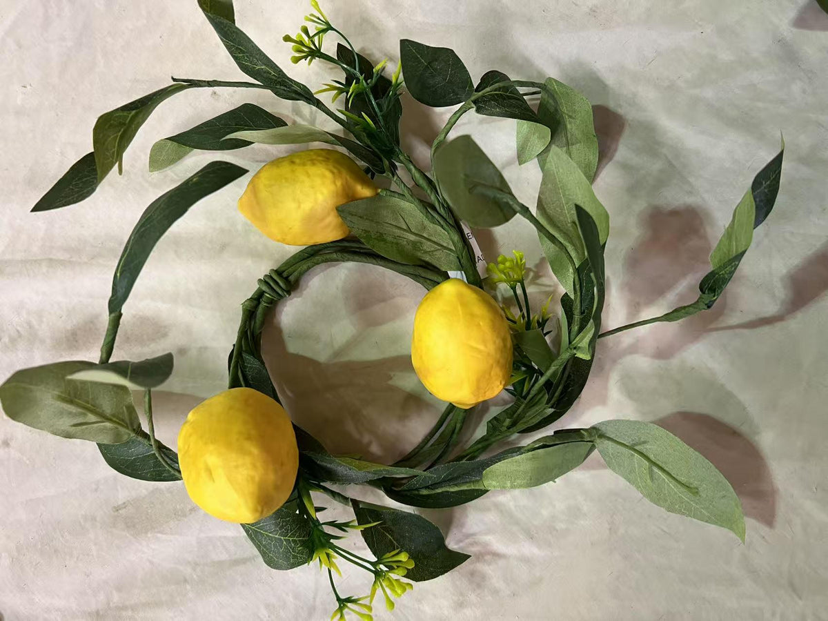Mini Lemon Wreath 4.5” | Small Summer Kitchen Decor | Artificial Fruit Wreath Farmhouse Accent