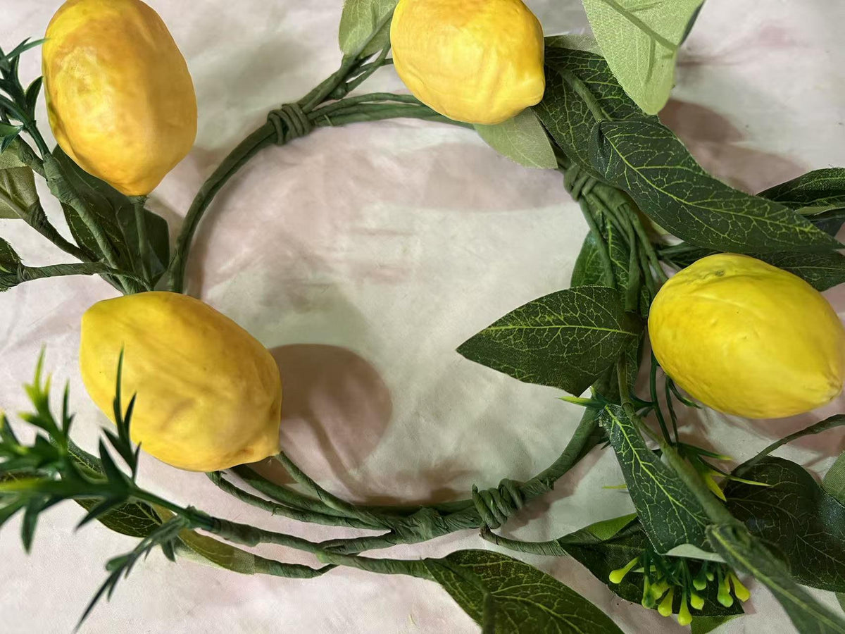 Lemon Wreath 6.5” | Summer Kitchen Decor | Artificial Citrus Ring | Farmhouse Tiered Tray Accent