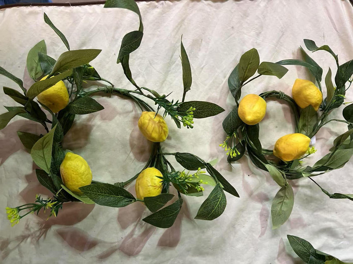 Lemon Wreath 6.5” | Summer Kitchen Decor | Artificial Citrus Ring | Farmhouse Tiered Tray Accent