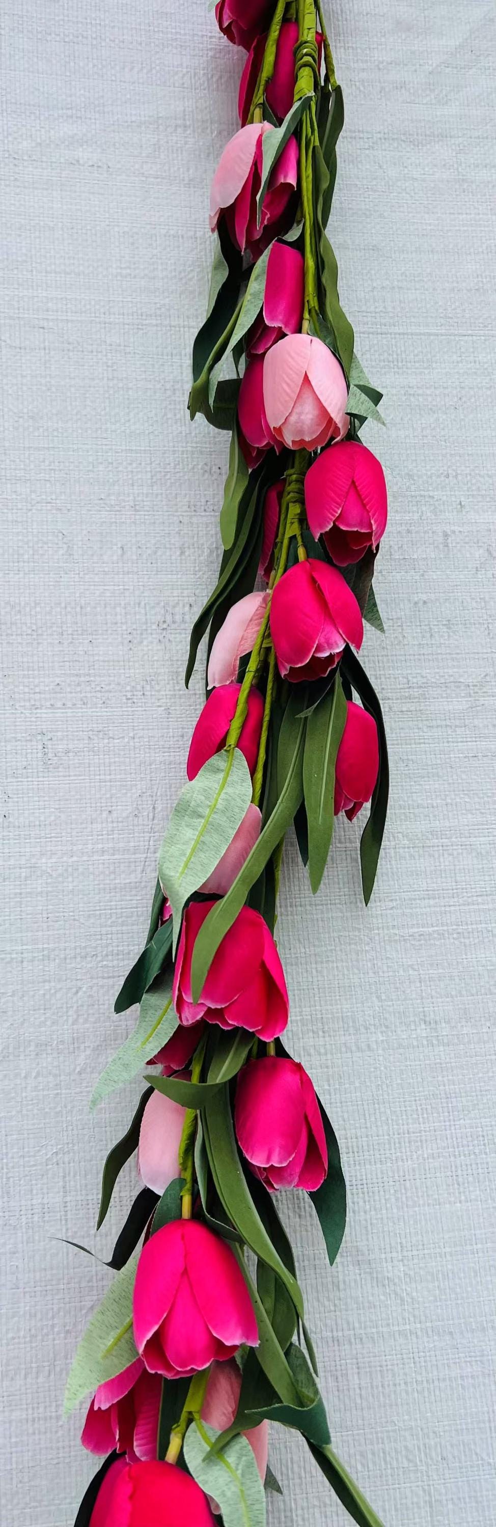 Tulip Garland 5ft Pink Red Spring Floral Decor Wedding Mother’s Day Romantic Flower Swag
