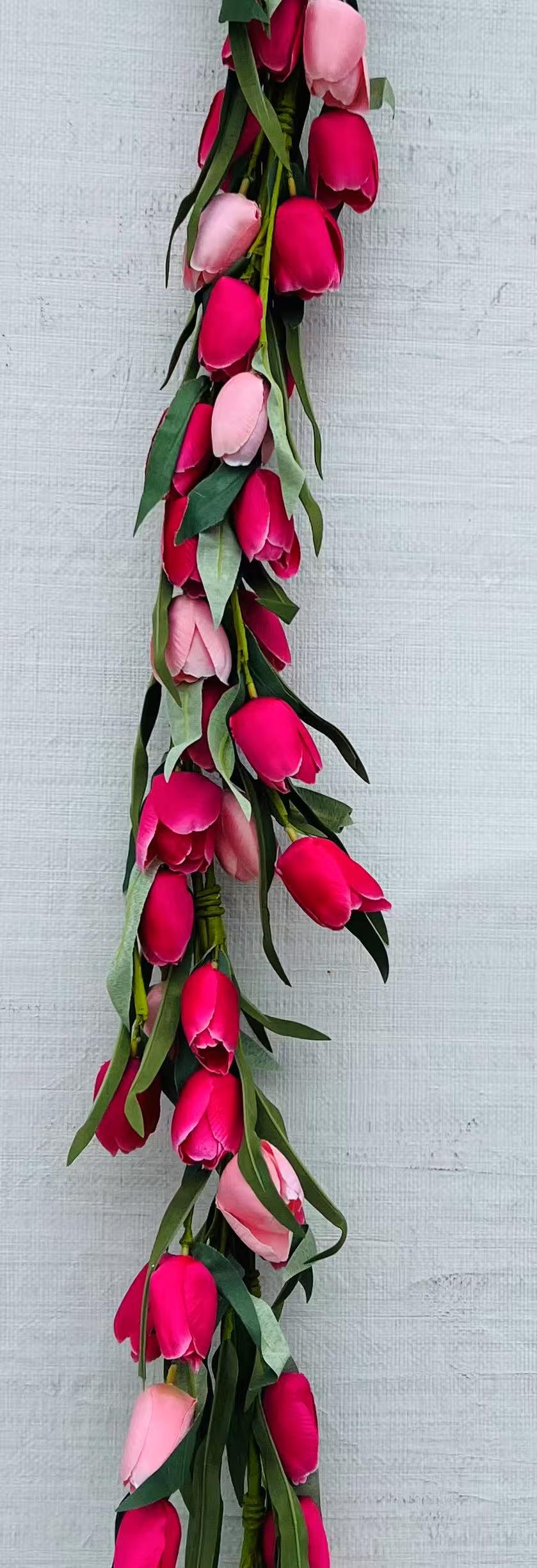 Tulip Garland 5ft Pink Red Spring Floral Decor Wedding Mother’s Day Romantic Flower Swag