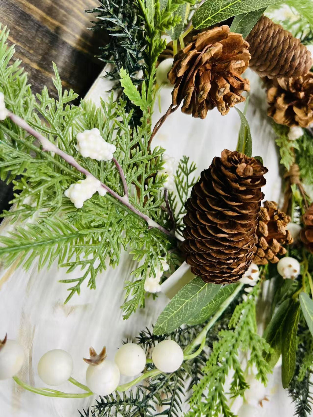 Winter Pine Wreath 6.5” Mini Christmas Candle Ring Pinecone Berry Greenery Farmhouse Decor