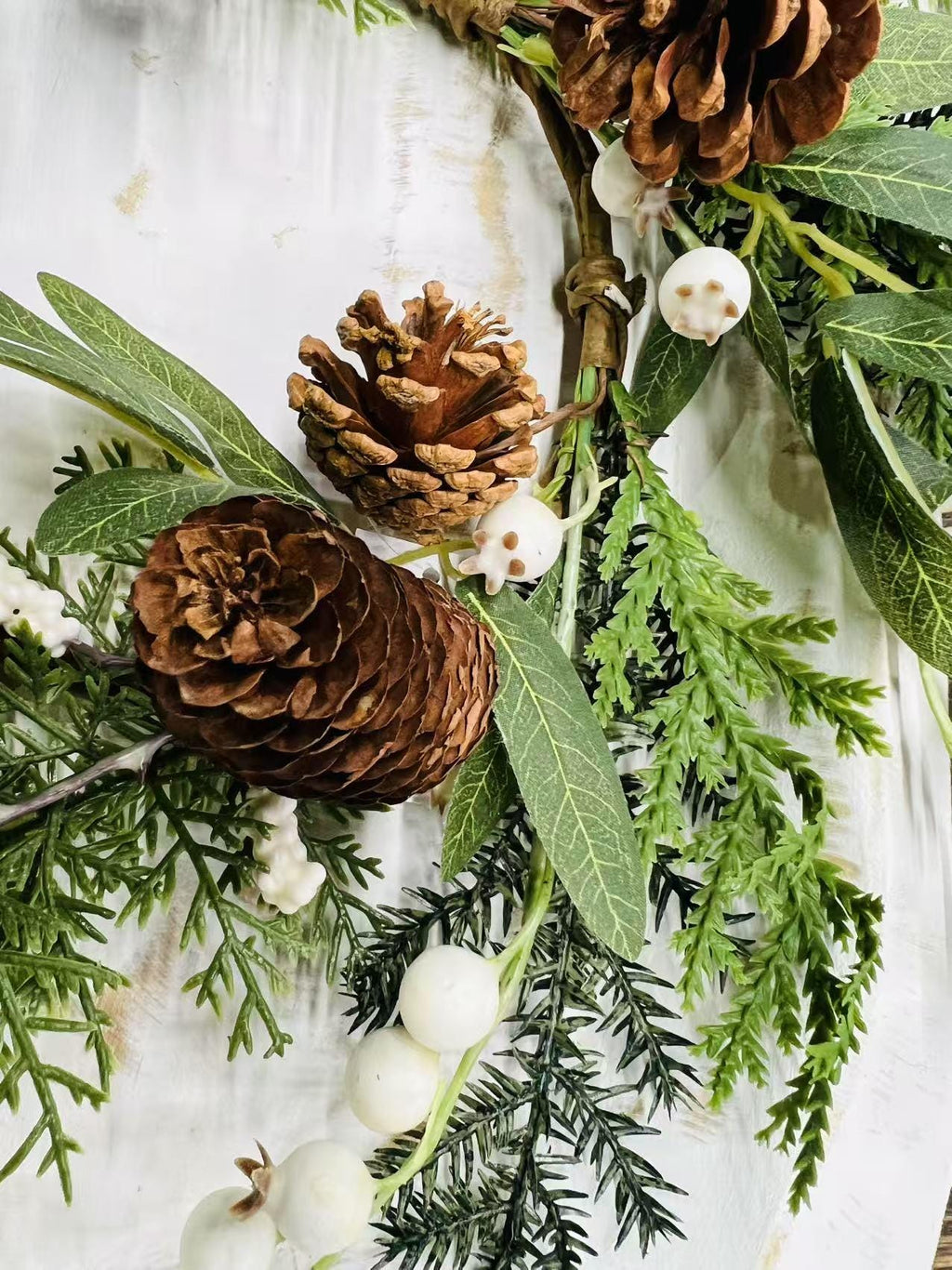 Winter Pine Wreath 4.5” Mini Christmas Candle Ring Pinecone Berry Greenery Farmhouse Decor