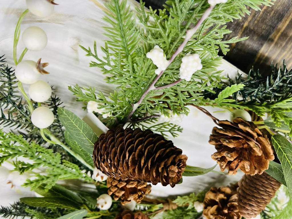 Winter Pine Wreath 4.5” Mini Christmas Candle Ring Pinecone Berry Greenery Farmhouse Decor