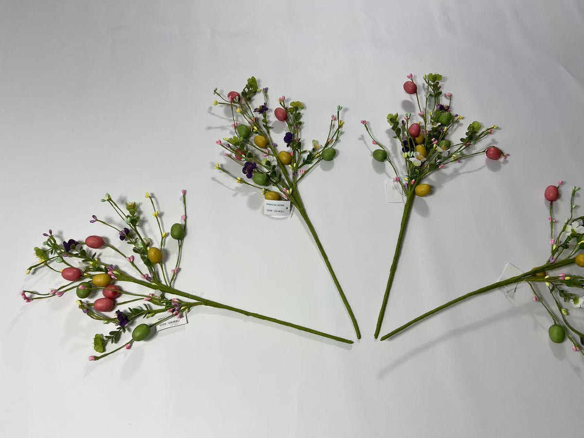 Easter Egg Floral Pick: 24" Spring Twig Stem with Pastel Eggs & Berries