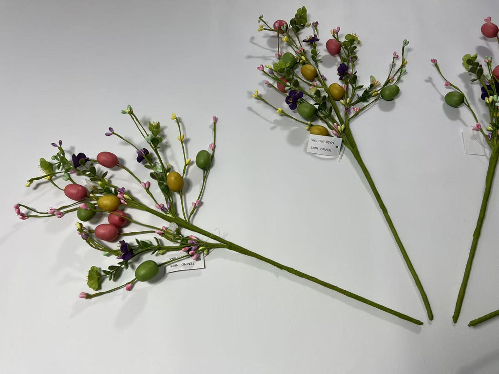 Easter Egg Floral Pick: 24" Spring Twig Stem with Pastel Eggs & Berries