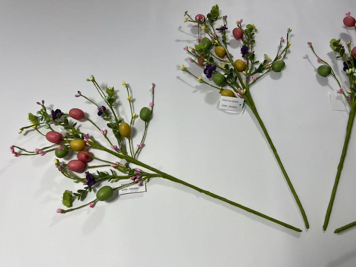Easter Egg Floral Pick: 24" Spring Twig Stem with Pastel Eggs & Berries