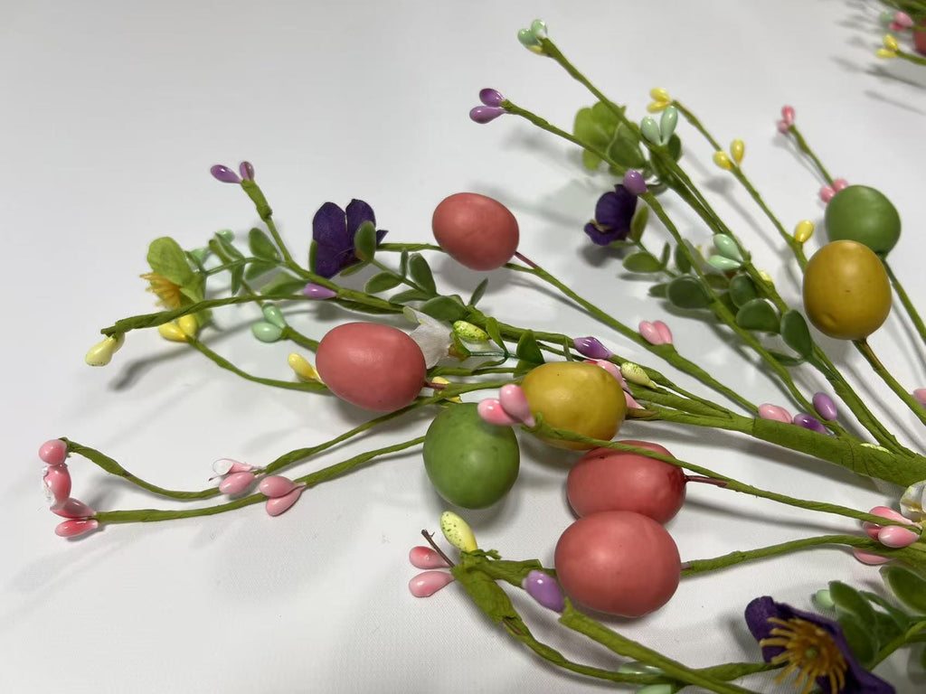 Easter Egg Floral Pick: 24" Spring Twig Stem with Pastel Eggs & Berries