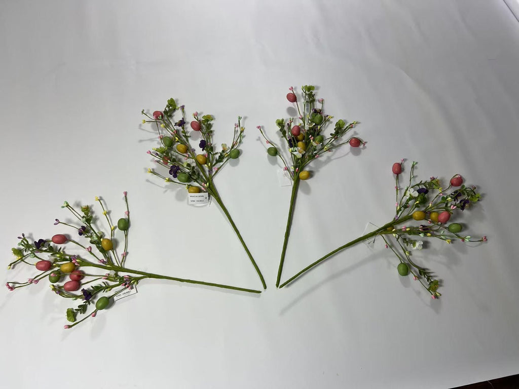 Easter Egg Floral Pick: 24" Spring Twig Stem with Pastel Eggs & Berries