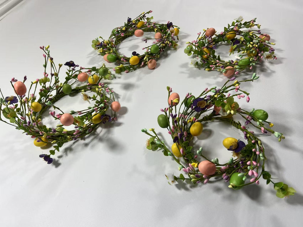 Mini Easter Egg Wreath: Spring Floral Candle Ring, Berry Accents