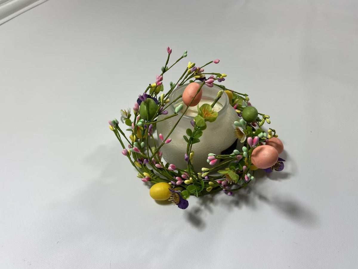 Mini Easter Egg Wreath: Spring Floral Candle Ring, Berry Accents