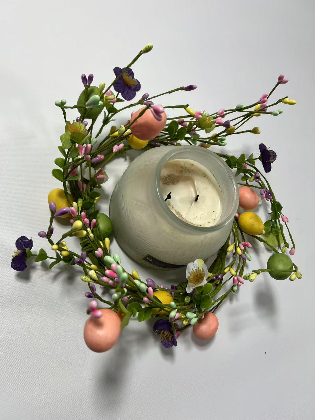 Mini Easter Egg Wreath: Spring Floral Candle Ring, Berry Accents