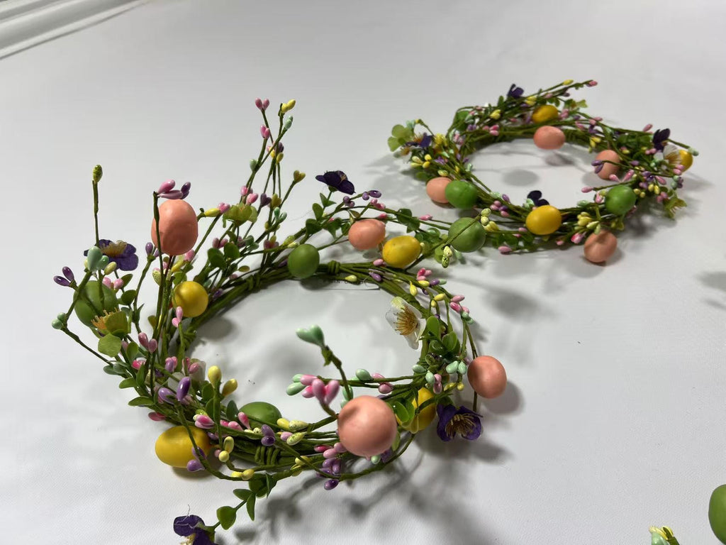 Mini Easter Egg Wreath: Spring Floral Candle Ring, Berry Accents