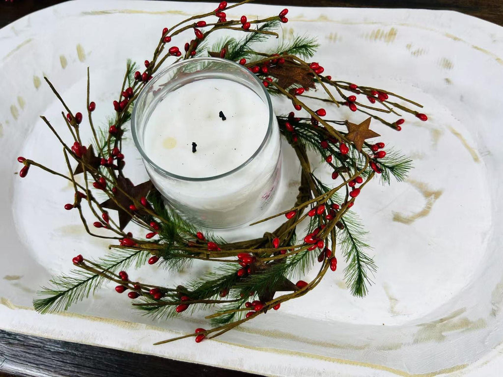 Rustic Red Berry Wreath 4.5” | Mini Christmas Pine Ring | Farmhouse Candle Wreath Decor