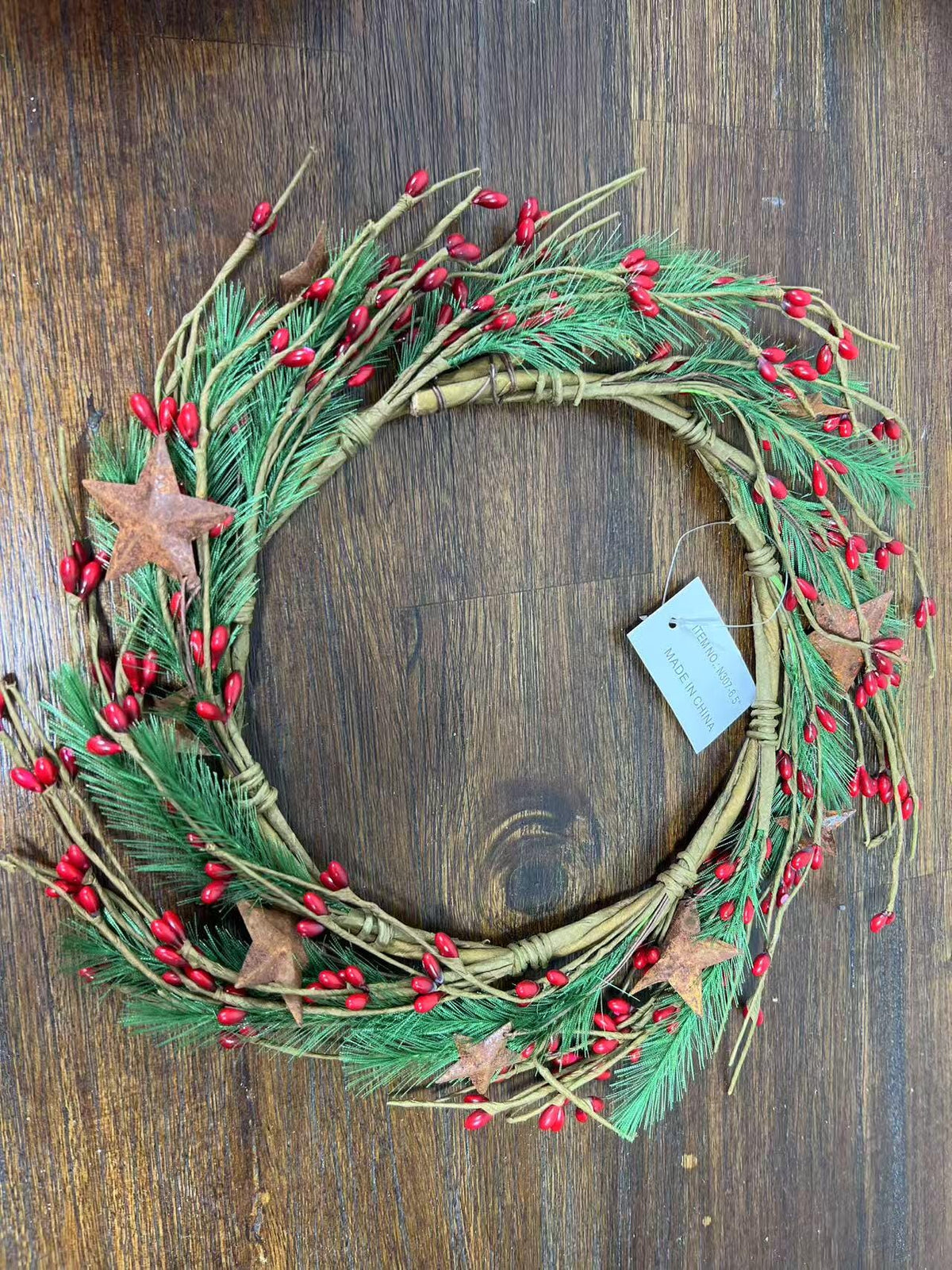 Rustic Red Berry Wreath 6.5” | Mini Christmas Pine Ring | Farmhouse Candle Wreath Decor