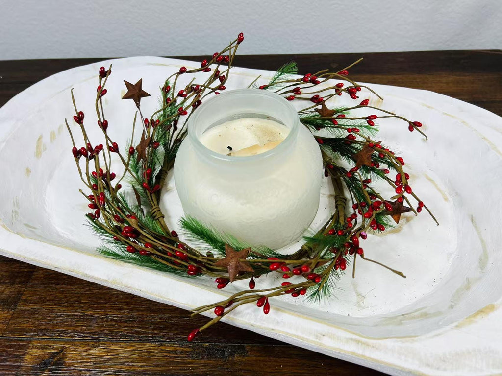 Rustic Red Berry Wreath 6.5” | Mini Christmas Pine Ring | Farmhouse Candle Wreath Decor