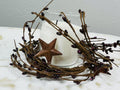 Burgundy Pip Berry Candle Ring with Rustic Metal Stars - 4.5" Farmhouse Decor
