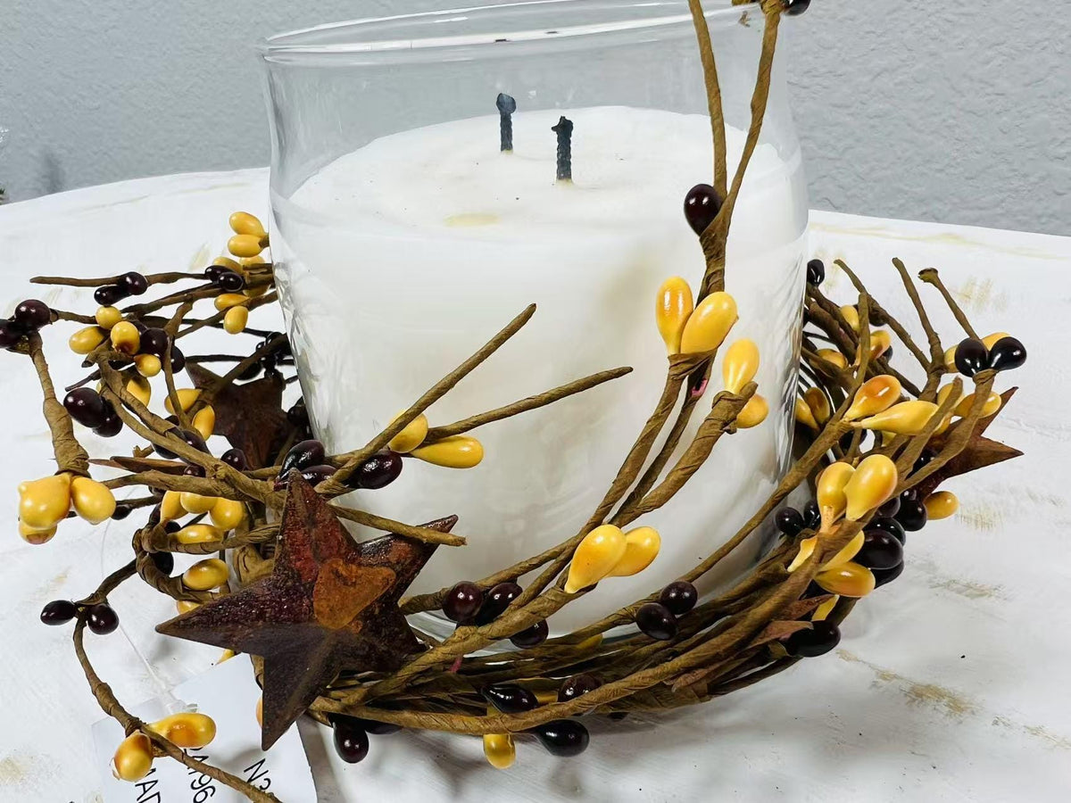 Pip Berry Candle Ring: Mustard, Burgundy, and Rustic Stars