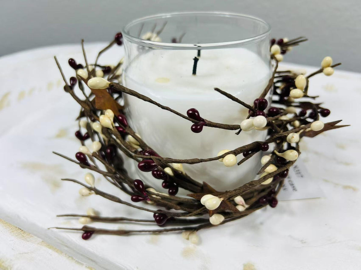 Burgundy Cream Pip Berry Candle Ring: Rustic Star Farmhouse Decor