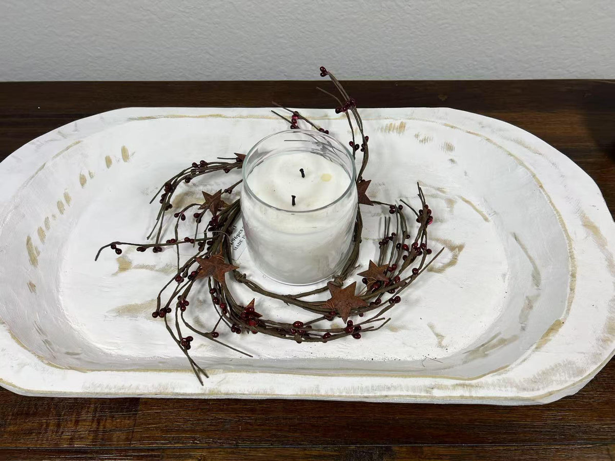 Pip Berry Candle Ring with Metal Stars: Rustic Farmhouse Decor